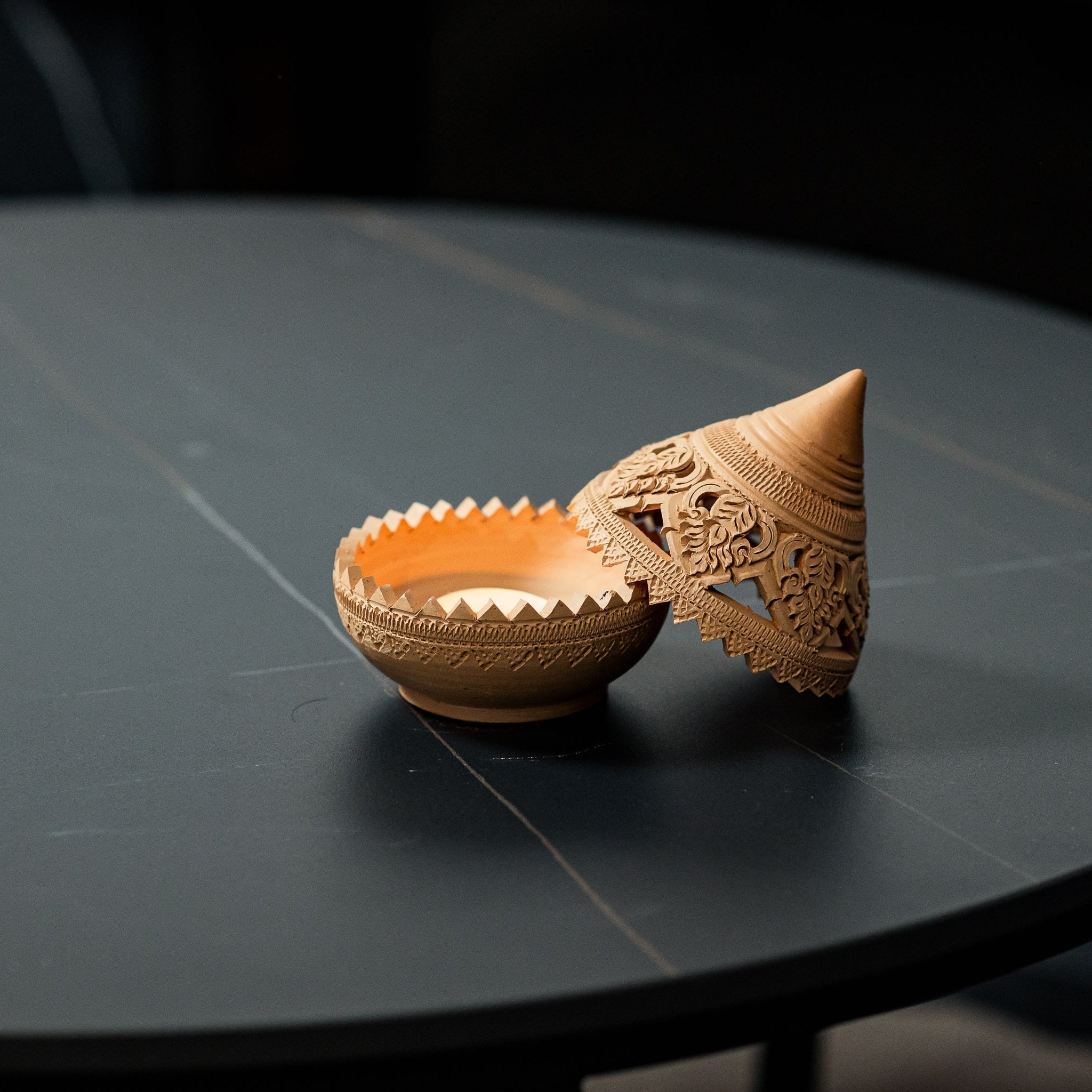 Handmade Burnt Orange Teardrop Tealight Burner - Willow Tree DecorCB231