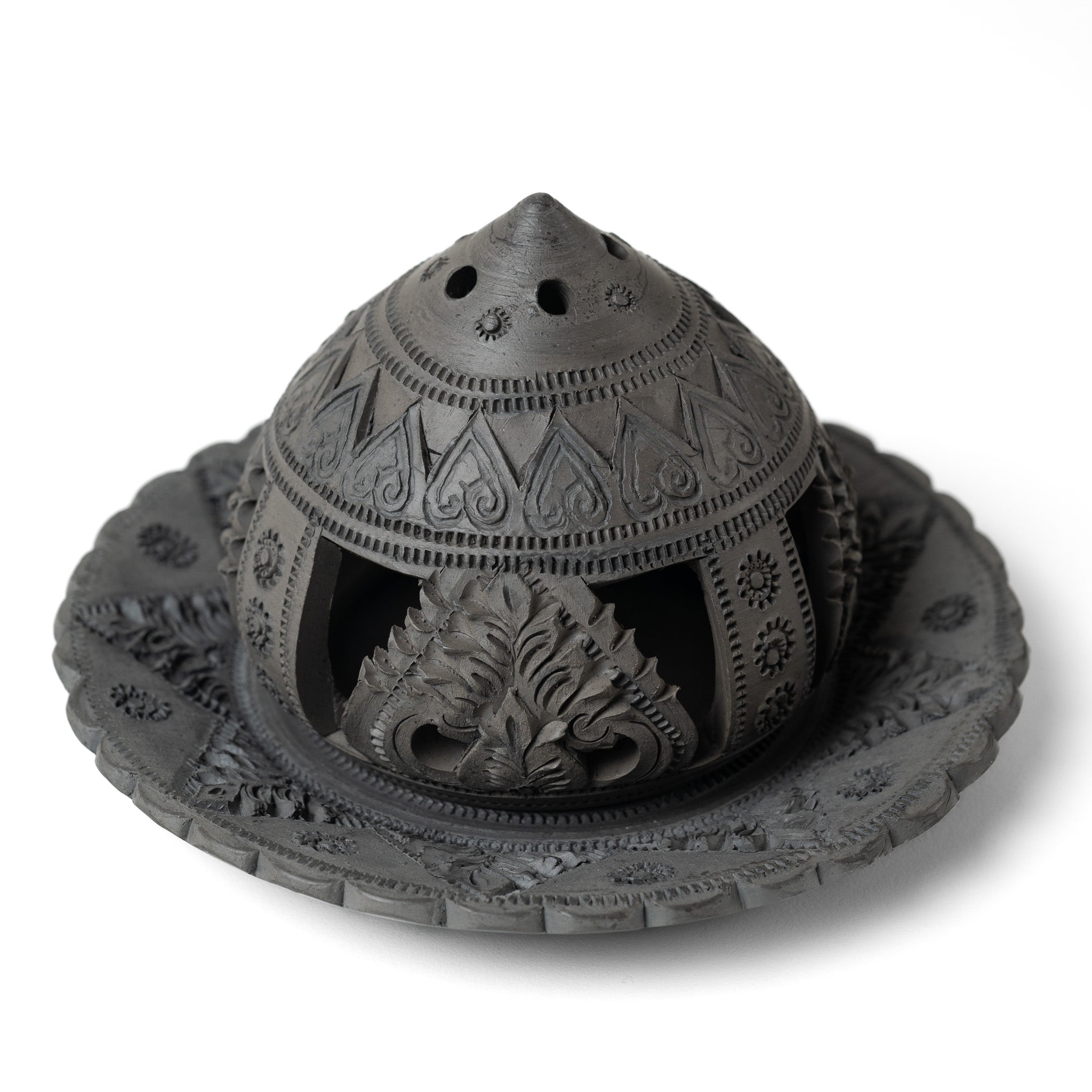 Handmade Black Tealight Burner with Plate - Willow Tree DecorCB232