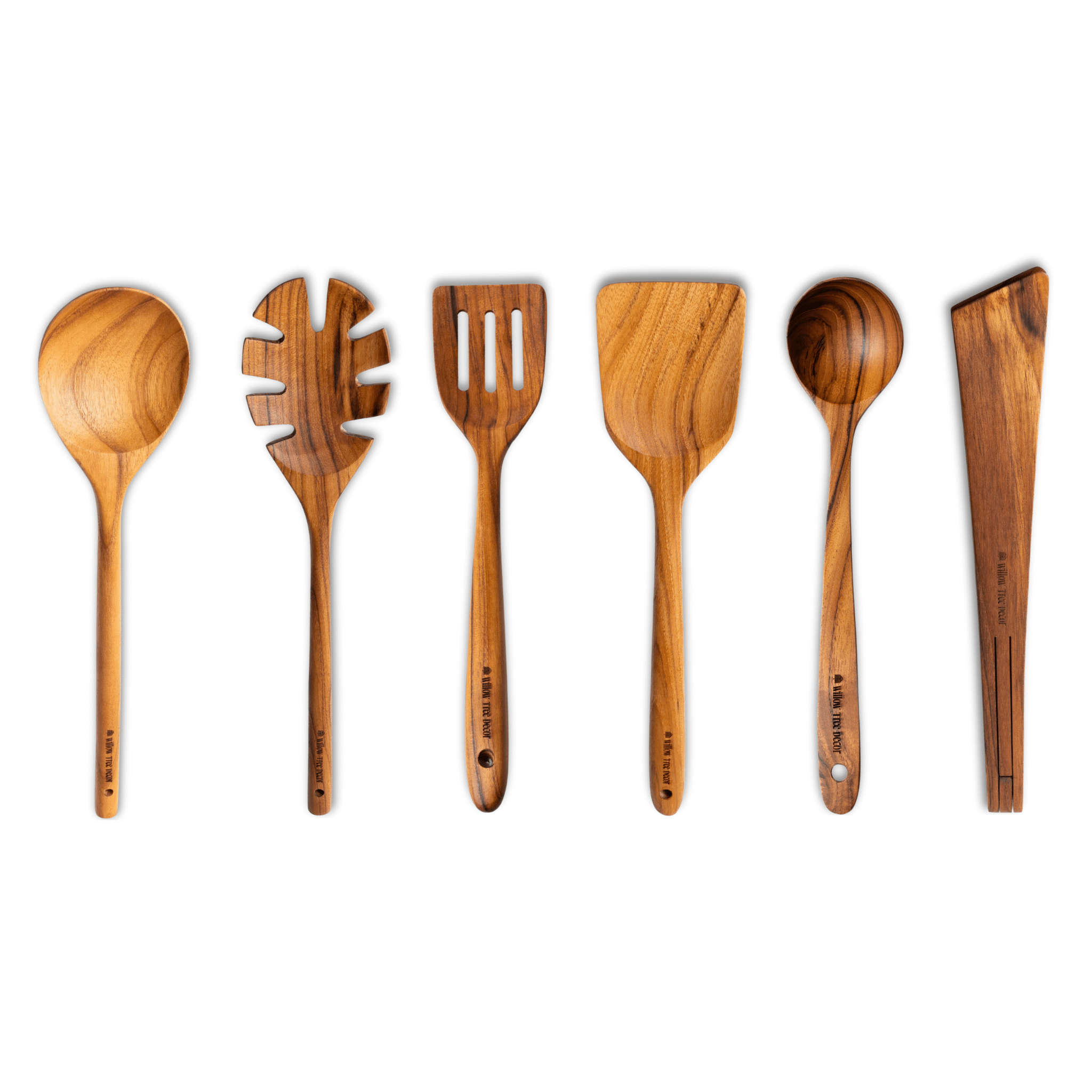 Teakwood Essential Utensil Set (inc. Flip Tongs) - Willow Tree DecorKD270
