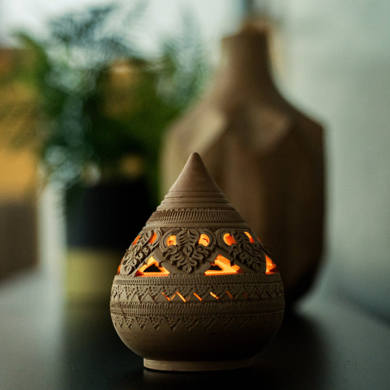 Handmade Burnt Orange Teardrop Tealight Burner - Willow Tree DecorCB231