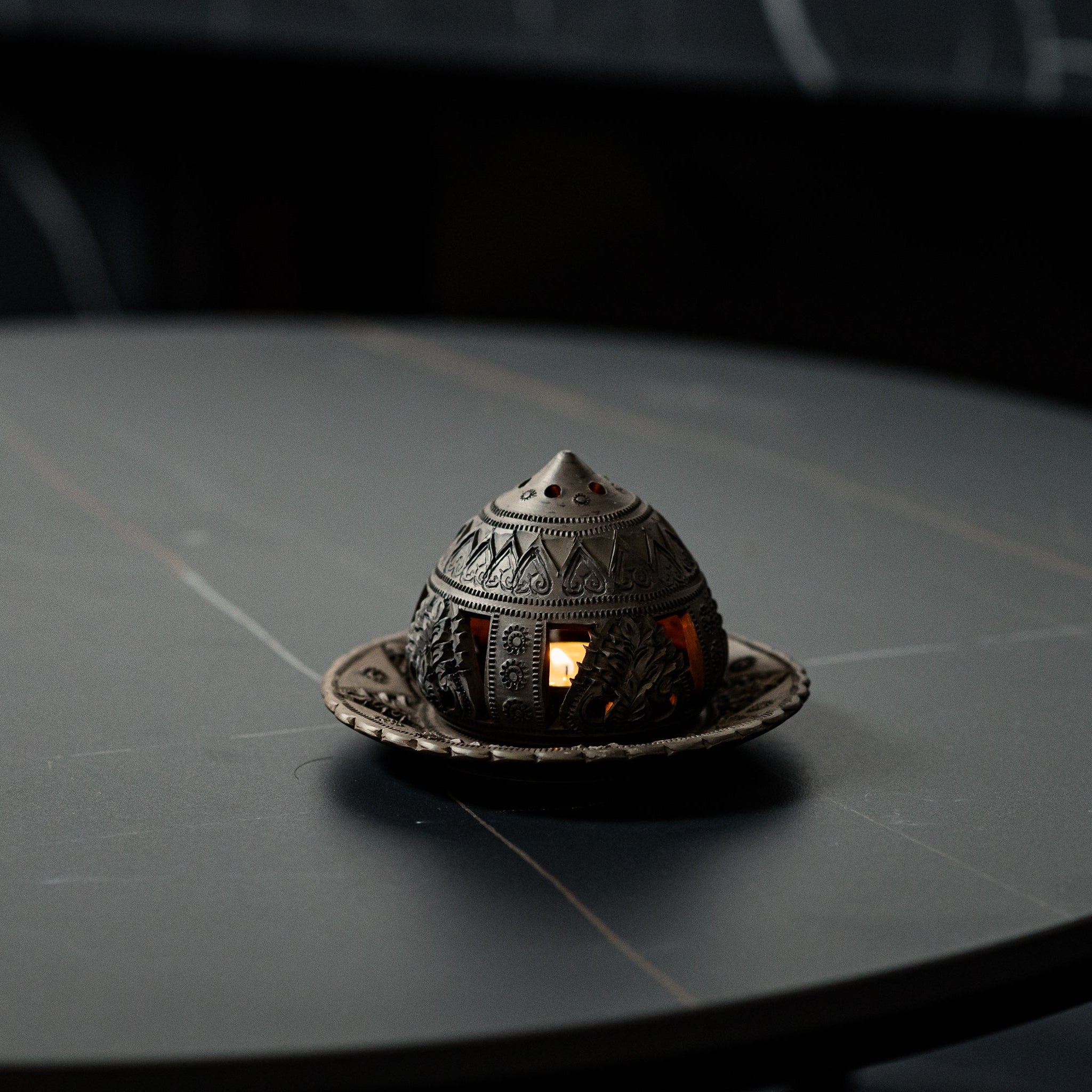 Handmade Black Tealight Burner with Plate - Willow Tree DecorCB232