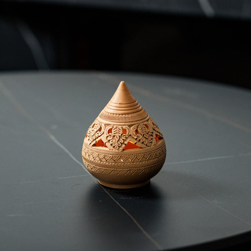 Handmade Burnt Orange Teardrop Tealight Burner - Willow Tree DecorCB231