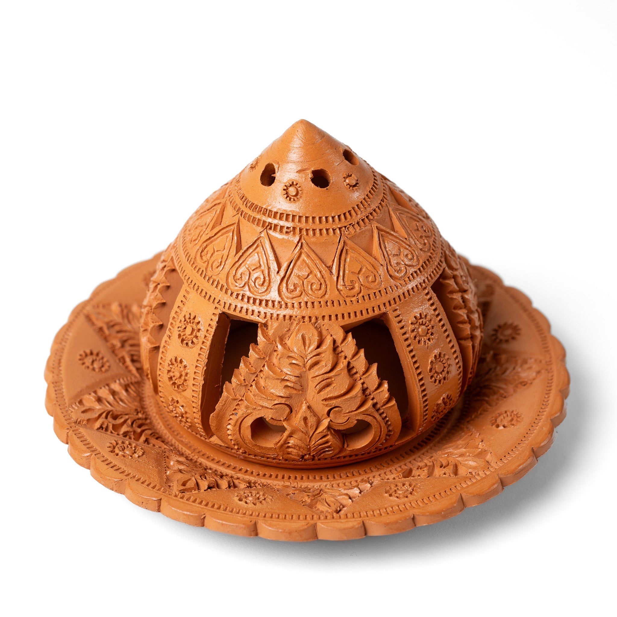 Handcrafted Terracotta Tealight Holder with Plate - Willow Tree DecorCB263