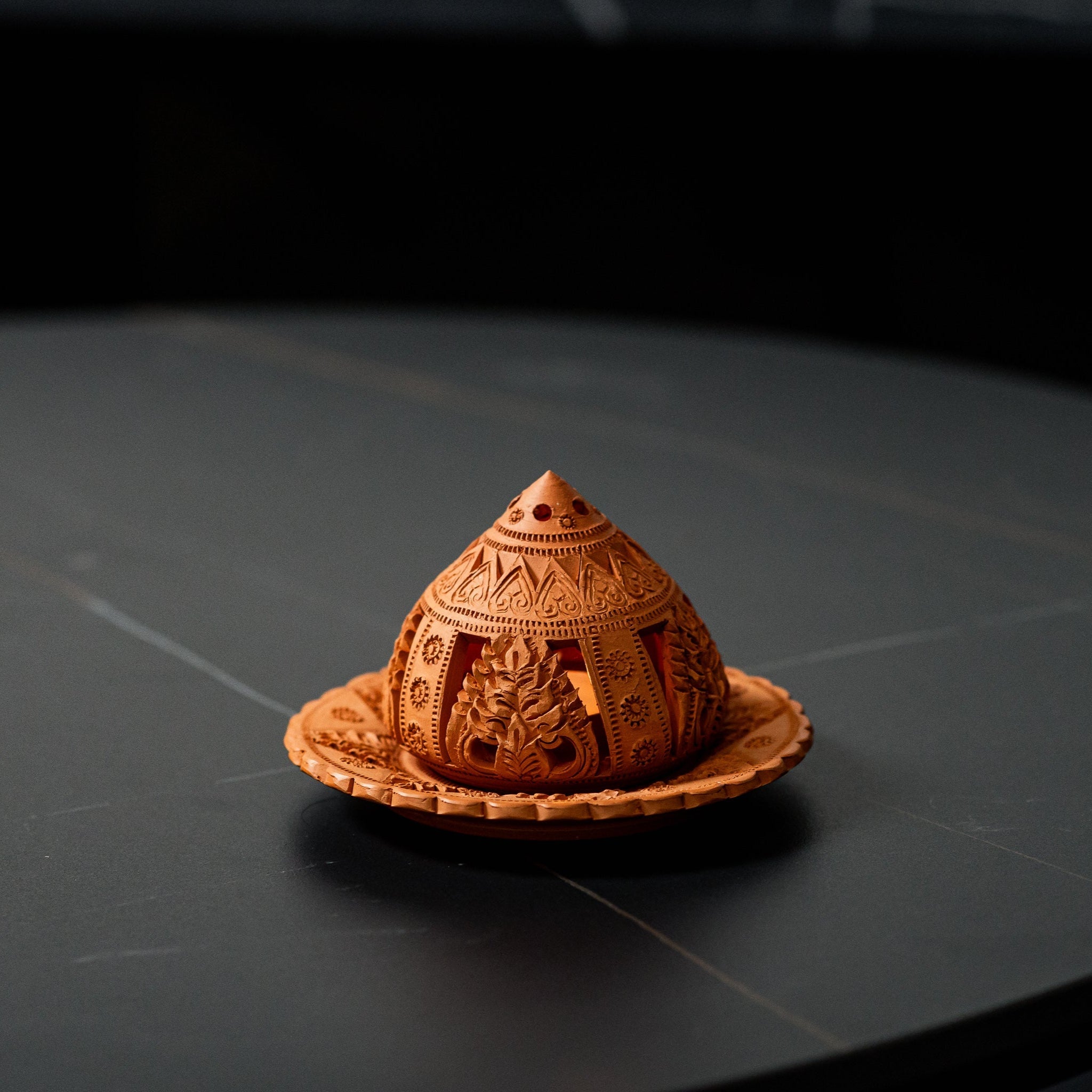 Handcrafted Terracotta Tealight Holder with Plate - Willow Tree DecorCB263